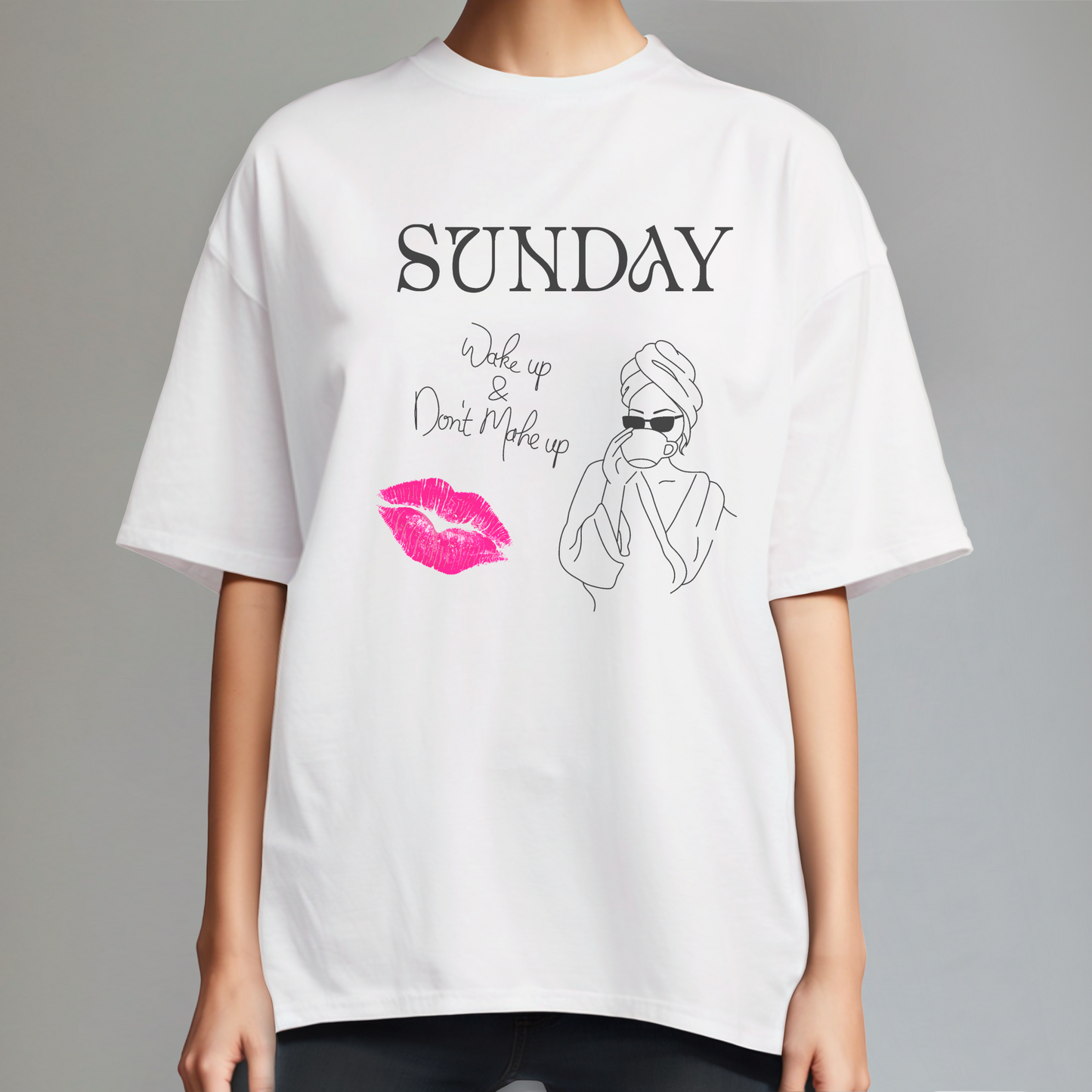 Oversized Shirt mit Sunday no Make up Shirt Print in weiß von BeautyMee